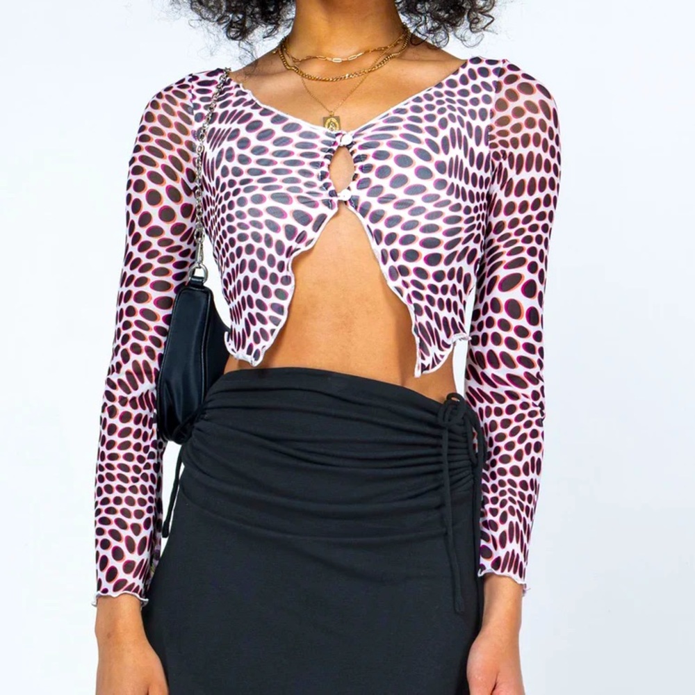Long Sleeve Mesh Butterfly Crop Top